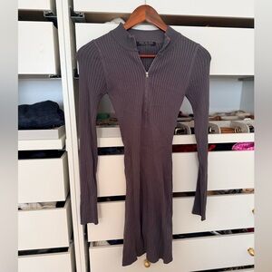 Priceless Charcoal Ribbed Long Sleeve Dress